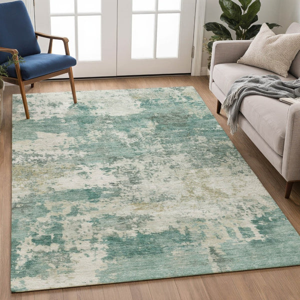 HomeRoots 8' X 10' Artichoke Green & Ivory Modern Abstract Rug - Durable, Washable for Indoor & Outdoor Use! 689074