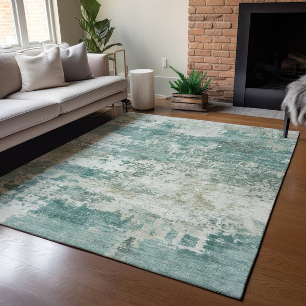HomeRoots 9' Stylish Artichoke Green & Ivory Abstract Washable Area Rug for Indoor/Outdoor Spaces, Durable & Chic 689075