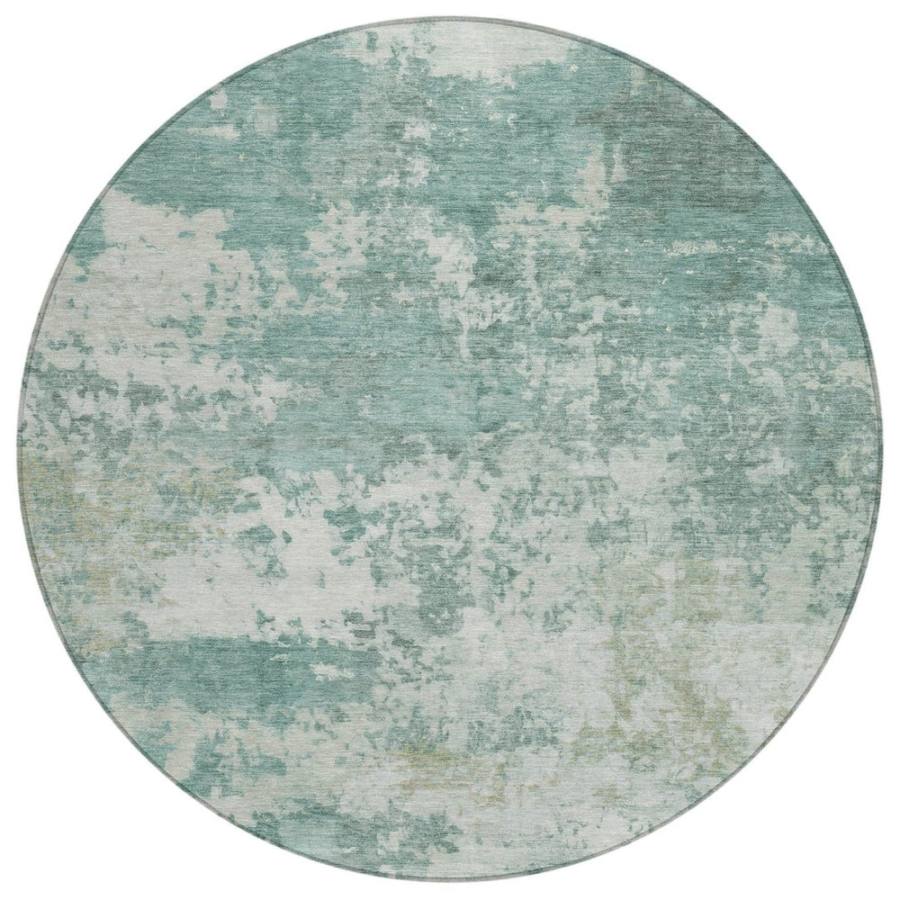 HomeRoots 8' Aqua and Ivory Round Abstract Washable Rug - Versatile Indoor/Outdoor Design for Modern Spaces 689079
