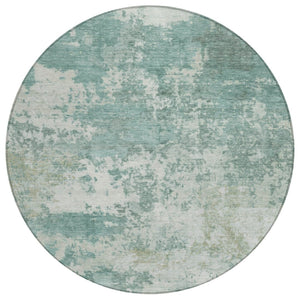 HomeRoots 8' Aqua and Ivory Round Abstract Washable Rug - Versatile Indoor/Outdoor Design for Modern Spaces 689079