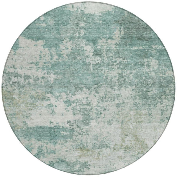 HomeRoots 8' Aqua and Ivory Round Abstract Washable Rug - Versatile Indoor/Outdoor Design for Modern Spaces 689079