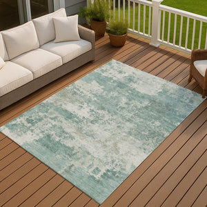 HomeRoots 9' x 12' Aqua & Ivory Abstract Area Rug - Stylish, Washable, Durable for Indoor & Outdoor Spaces! 689081