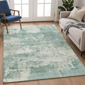 HomeRoots 9' x 12' Aqua & Ivory Abstract Area Rug - Stylish, Washable, Durable for Indoor & Outdoor Spaces! 689081
