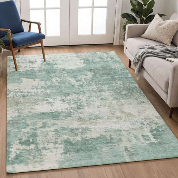 HomeRoots 9' x 12' Aqua & Ivory Abstract Area Rug - Stylish, Washable, Durable for Indoor & Outdoor Spaces! 689081