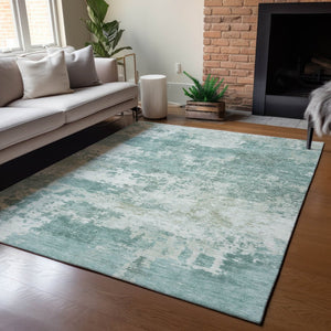 HomeRoots 9' x 12' Aqua & Ivory Abstract Area Rug - Stylish, Washable, Durable for Indoor & Outdoor Spaces! 689081