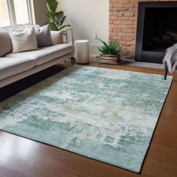 HomeRoots 9' x 12' Aqua & Ivory Abstract Area Rug - Stylish, Washable, Durable for Indoor & Outdoor Spaces! 689081
