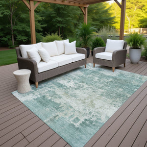 HomeRoots 9' x 12' Aqua & Ivory Abstract Area Rug - Stylish, Washable, Durable for Indoor & Outdoor Spaces! 689081