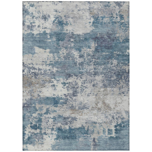 HomeRoots 5' X 8' Blue and Ivory Abstract Area Rug – Durable, Washable Design for Indoor & Outdoor Spaces! 689084