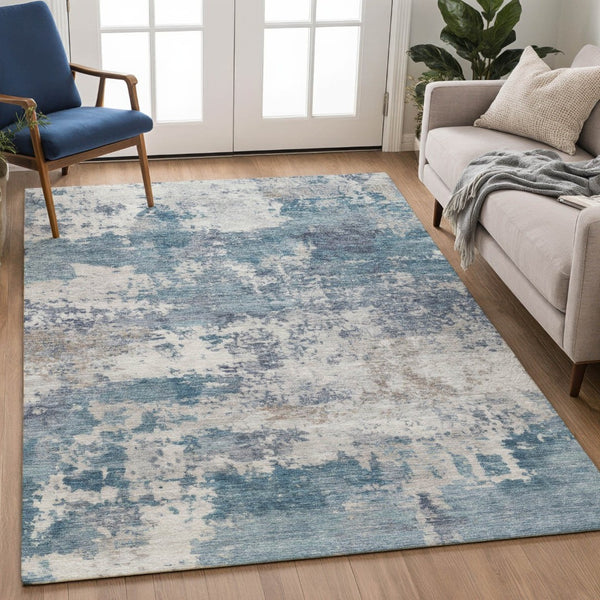 HomeRoots 5' X 8' Blue and Ivory Abstract Area Rug – Durable, Washable Design for Indoor & Outdoor Spaces! 689084