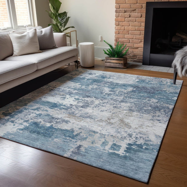 HomeRoots 5' X 8' Blue and Ivory Abstract Area Rug – Durable, Washable Design for Indoor & Outdoor Spaces! 689084