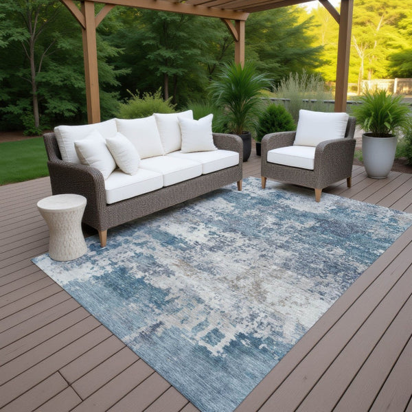 HomeRoots 5' X 8' Blue and Ivory Abstract Area Rug – Durable, Washable Design for Indoor & Outdoor Spaces! 689084