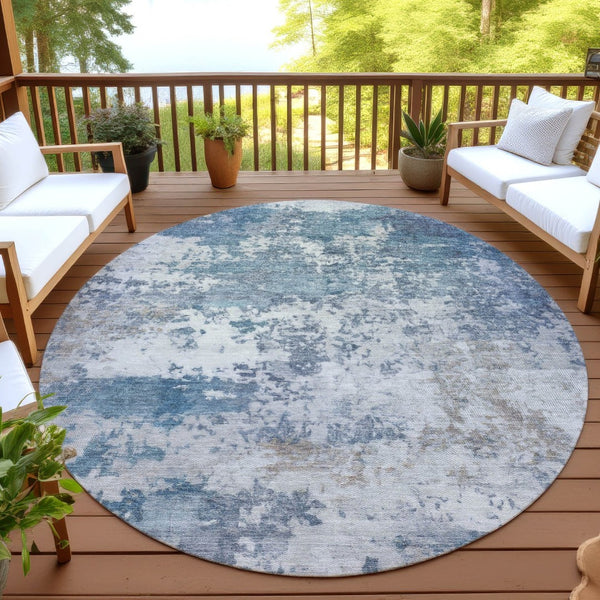 HomeRoots 8' Blue and Ivory Geometric Abstract Rug – Washable, Durable, Indoor/Outdoor Style for Every Space 689085