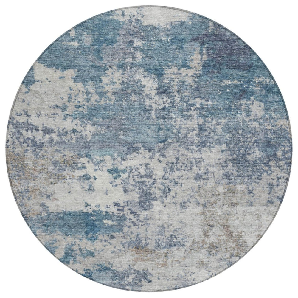 HomeRoots 8' Blue and Ivory Geometric Abstract Rug – Washable, Durable, Indoor/Outdoor Style for Every Space 689085