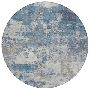 HomeRoots 8' Blue and Ivory Geometric Abstract Rug – Washable, Durable, Indoor/Outdoor Style for Every Space 689085