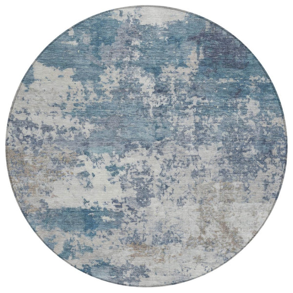 HomeRoots 8' Blue and Ivory Geometric Abstract Rug – Washable, Durable, Indoor/Outdoor Style for Every Space 689085