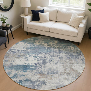 HomeRoots 8' Blue and Ivory Geometric Abstract Rug – Washable, Durable, Indoor/Outdoor Style for Every Space 689085