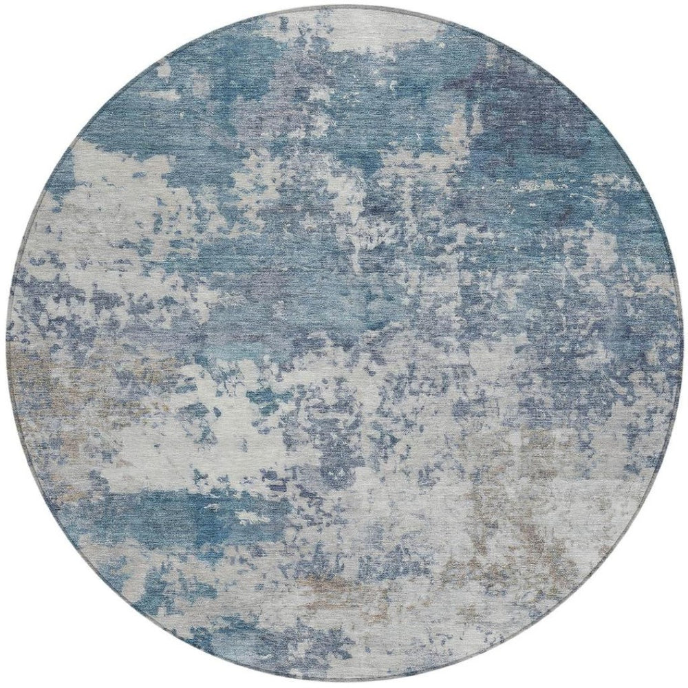 HomeRoots 8' Blue and Ivory Geometric Abstract Rug – Washable, Durable, Indoor/Outdoor Style for Every Space 689085
