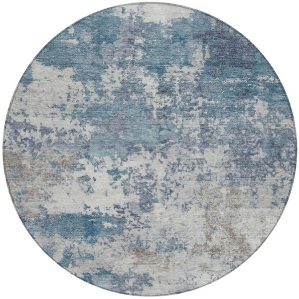 HomeRoots 8' Blue and Ivory Geometric Abstract Rug – Washable, Durable, Indoor/Outdoor Style for Every Space 689085