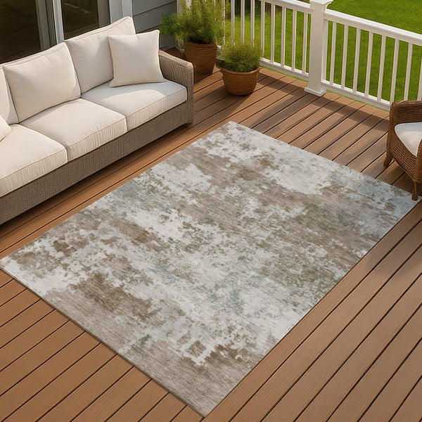 HomeRoots 5' X 8' Brown and Beige Abstract Area Rug - Durable, Washable, Stylish for Indoor & Outdoor Spaces 689090