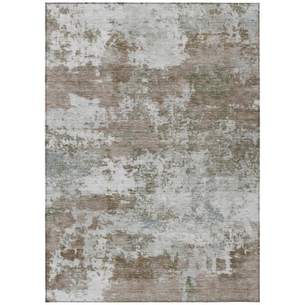 HomeRoots 5' X 8' Brown and Beige Abstract Area Rug - Durable, Washable, Stylish for Indoor & Outdoor Spaces 689090