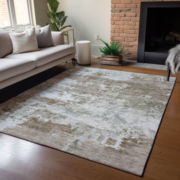 HomeRoots 5' X 8' Brown and Beige Abstract Area Rug - Durable, Washable, Stylish for Indoor & Outdoor Spaces 689090