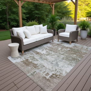 HomeRoots 5' X 8' Brown and Beige Abstract Area Rug - Durable, Washable, Stylish for Indoor & Outdoor Spaces 689090