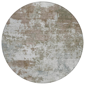 HomeRoots 8' Brown and Beige Abstract Round Area Rug - Washable, Durable Design for Indoor & Outdoor Use 689091