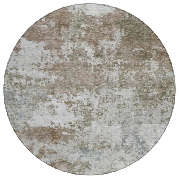 HomeRoots 8' Brown and Beige Abstract Round Area Rug - Washable, Durable Design for Indoor & Outdoor Use 689091