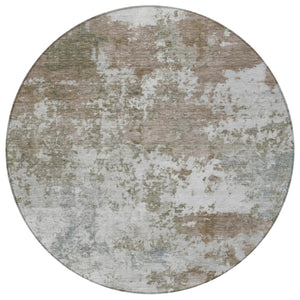 HomeRoots 8' Brown and Beige Abstract Round Area Rug - Washable, Durable Design for Indoor & Outdoor Use 689091