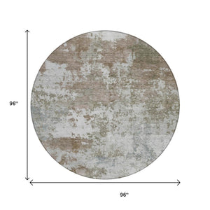 HomeRoots 8' Brown and Beige Abstract Round Area Rug - Washable, Durable Design for Indoor & Outdoor Use 689091