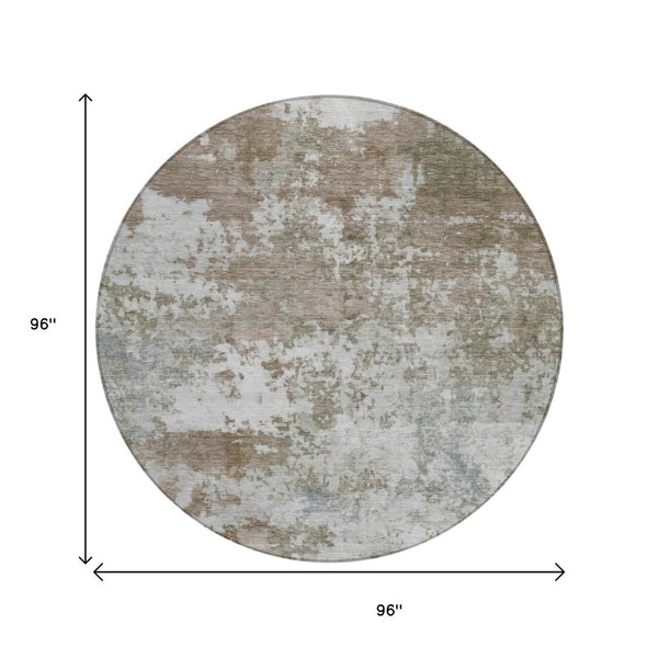 HomeRoots 8' Brown and Beige Abstract Round Area Rug - Washable, Durable Design for Indoor & Outdoor Use 689091