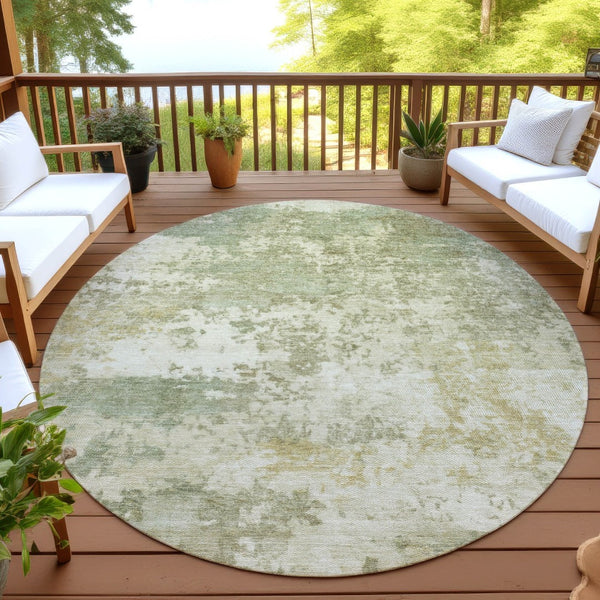 HomeRoots 8' Vibrant Lime Green & Beige Round Abstract Rug - Washable, Durable for Indoor & Outdoor Spaces 689097
