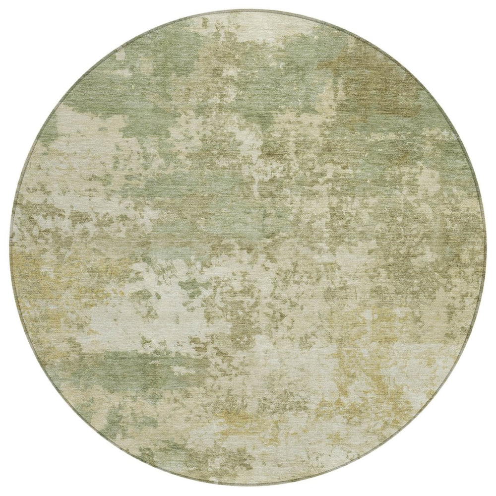 HomeRoots 8' Vibrant Lime Green & Beige Round Abstract Rug - Washable, Durable for Indoor & Outdoor Spaces 689097