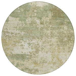 HomeRoots 8' Vibrant Lime Green & Beige Round Abstract Rug - Washable, Durable for Indoor & Outdoor Spaces 689097