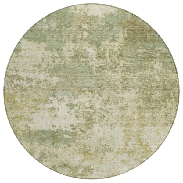 HomeRoots 8' Vibrant Lime Green & Beige Round Abstract Rug - Washable, Durable for Indoor & Outdoor Spaces 689097