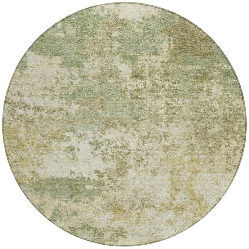 HomeRoots 8' Vibrant Lime Green & Beige Round Abstract Rug - Washable, Durable for Indoor & Outdoor Spaces 689097