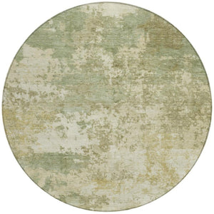 HomeRoots 8' Vibrant Lime Green & Beige Round Abstract Rug - Washable, Durable for Indoor & Outdoor Spaces 689097