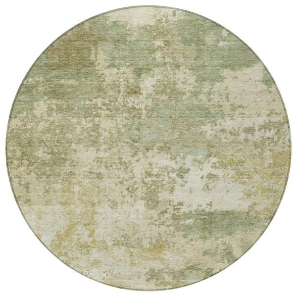HomeRoots 8' Vibrant Lime Green & Beige Round Abstract Rug - Washable, Durable for Indoor & Outdoor Spaces 689097