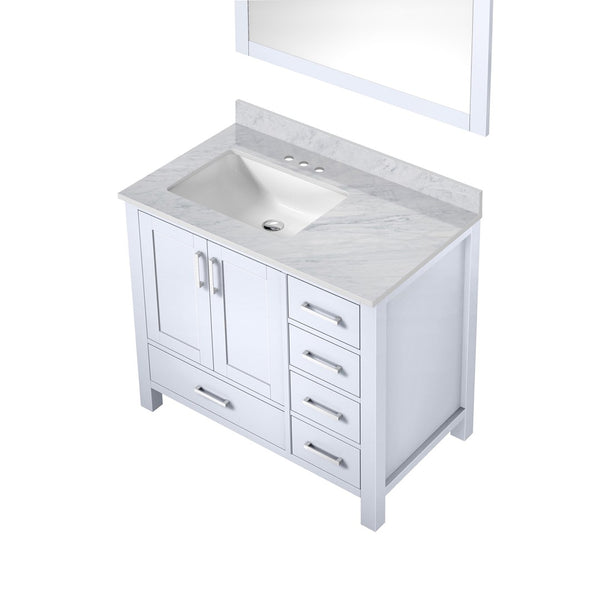 English Elm White Bath Vanity With Carrara Marble Top, 36" W, Soft-Close Drawers & Coordinated Mirror Set B2731S00679-GIGA