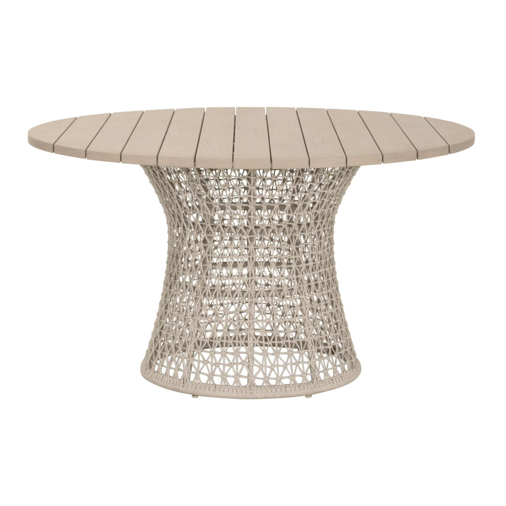 Essentials for Living Knit Outdoor Round Teak Dining Table with Hand Woven Rope Base Seats Four 6891.OAT/W-ET