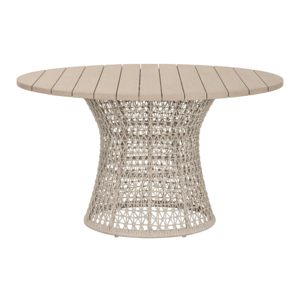 Essentials for Living Knit Outdoor Round Teak Dining Table with Hand Woven Rope Base Seats Four 6891.OAT/W-ET