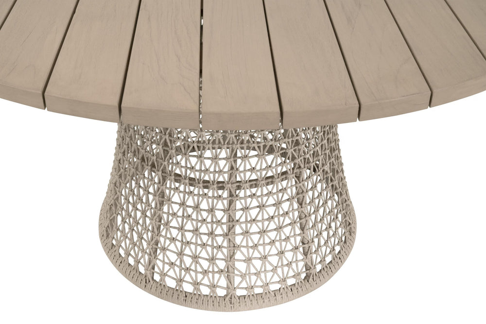 Essentials for Living Knit Outdoor Round Teak Dining Table with Hand Woven Rope Base Seats Four 6891.OAT/W-ET