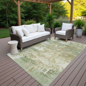 HomeRoots 10' Stylish Lime Green and Beige Abstract Washable Area Rug for Indoor/Outdoor Use – Durable & Chic! 689100