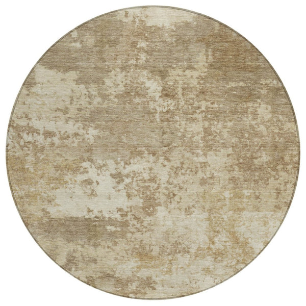 HomeRoots 8' Khaki and Beige Round Abstract Rug - Stylish, Washable, Durable for Indoor/Outdoor Living Spaces 689103