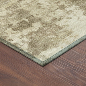 HomeRoots 8' Khaki and Beige Round Abstract Rug - Stylish, Washable, Durable for Indoor/Outdoor Living Spaces 689103