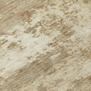 HomeRoots 8' Khaki and Beige Round Abstract Rug - Stylish, Washable, Durable for Indoor/Outdoor Living Spaces 689103