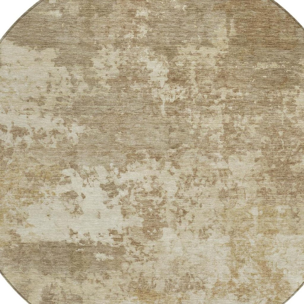 HomeRoots 8' Khaki and Beige Round Abstract Rug - Stylish, Washable, Durable for Indoor/Outdoor Living Spaces 689103
