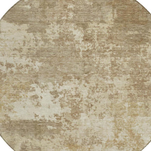 HomeRoots 8' Khaki and Beige Round Abstract Rug - Stylish, Washable, Durable for Indoor/Outdoor Living Spaces 689103