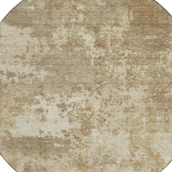 HomeRoots 8' Khaki and Beige Round Abstract Rug - Stylish, Washable, Durable for Indoor/Outdoor Living Spaces 689103