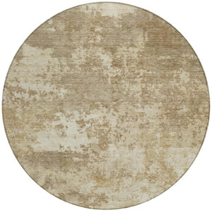 HomeRoots 8' Khaki and Beige Round Abstract Rug - Stylish, Washable, Durable for Indoor/Outdoor Living Spaces 689103